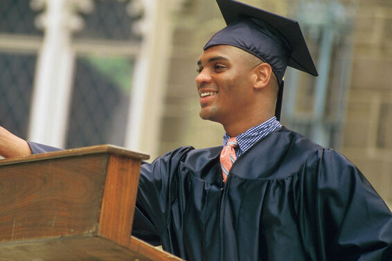 Young man giving graduation speech